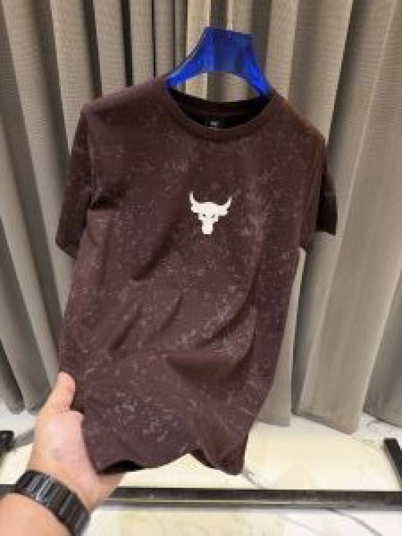 Under Armor Middle Brand Logo Round Neck T-shirt Brown