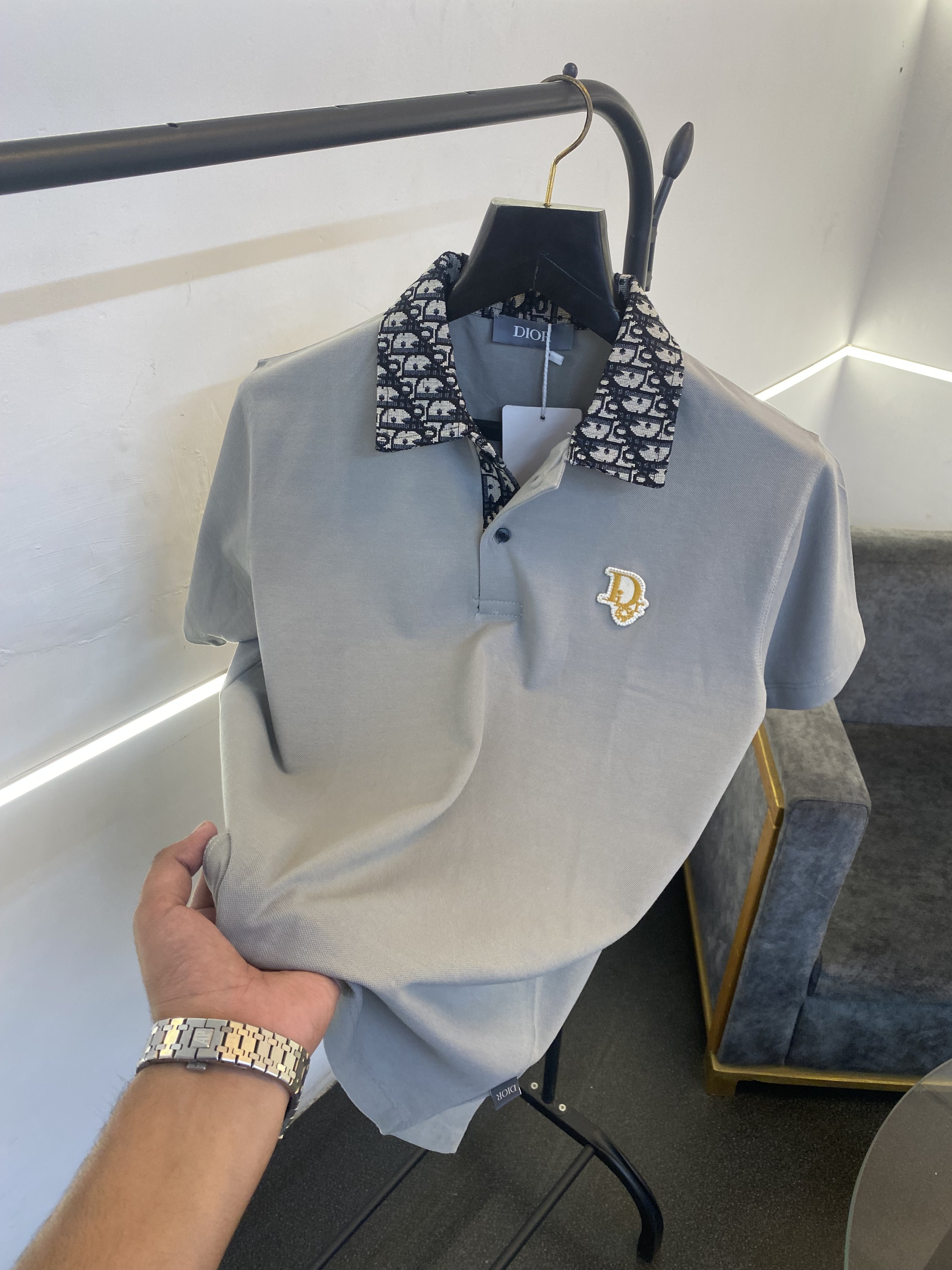 Christian Diyor jacquard collar turkish imported polo tshirt grey