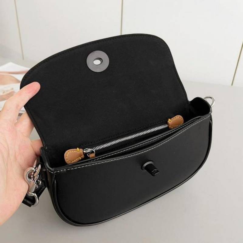 Coaach Emmy Tea Rose Saddle Premium Crossbody Shoulder Bag With OG Double Box & Dust Bag (Black Flower - 1004)