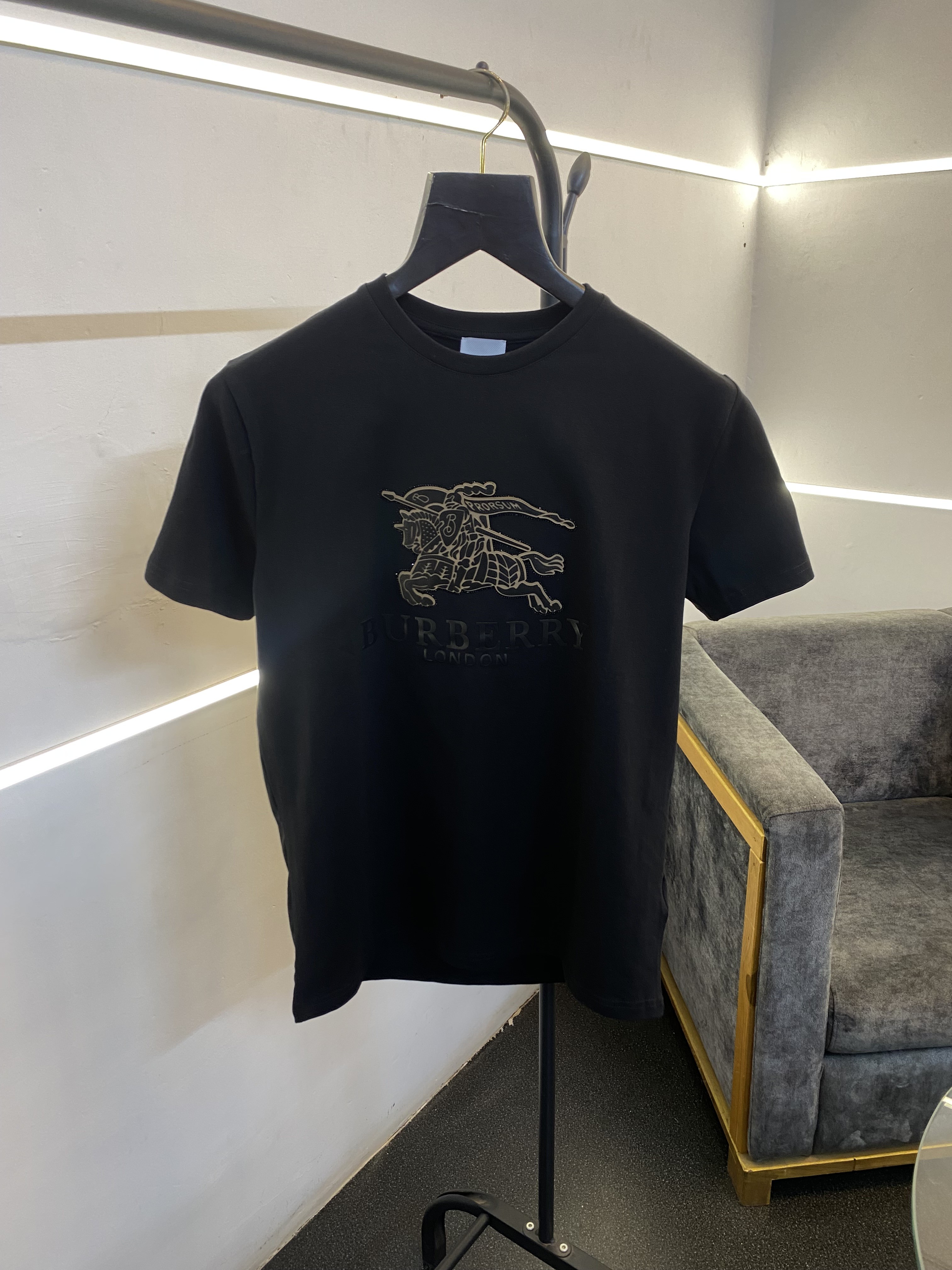 Burbery turkey imported round neck tshirt black with patch stone work and print