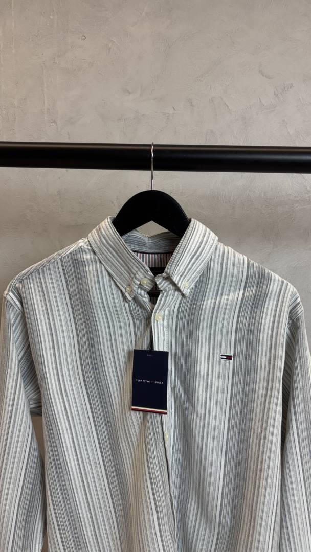 Tommy Hilfiiger Grey & White Striped Shirt 1023