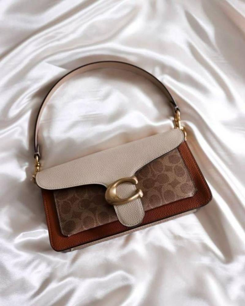 Coacch Tabby 26 Brown White mono Shoulder Crossbody Bag With Original Box 2 Belt (Short Long)