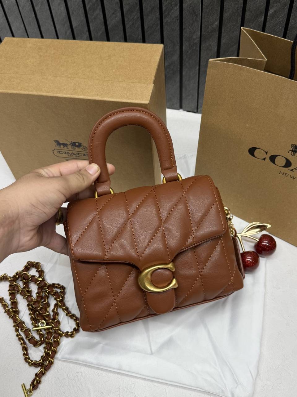 Coacch 9922 Tabby Top Handle Bag With Cherry Charm Original Box DustCover & CarryBag