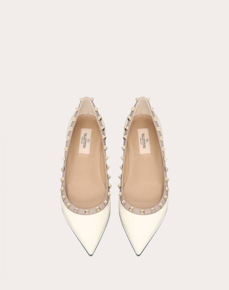 Valentyno_Rockstud_Patent_White_Ballerina_Flats_For_Women_With_Original_Box_And_Carry_Bag