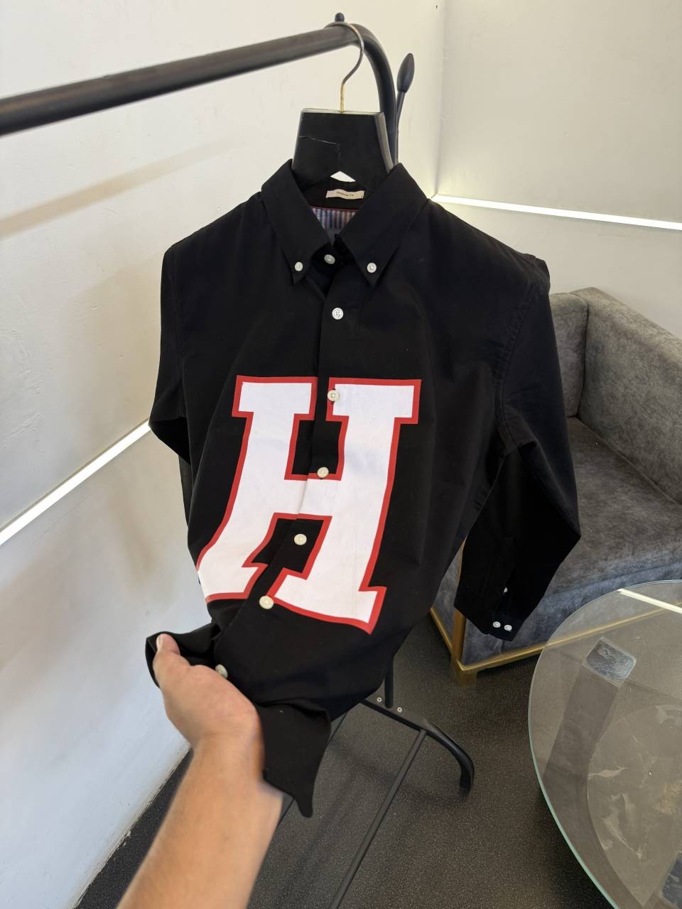 Tommy hilfigar H logo imported full sleeves shirt black sale