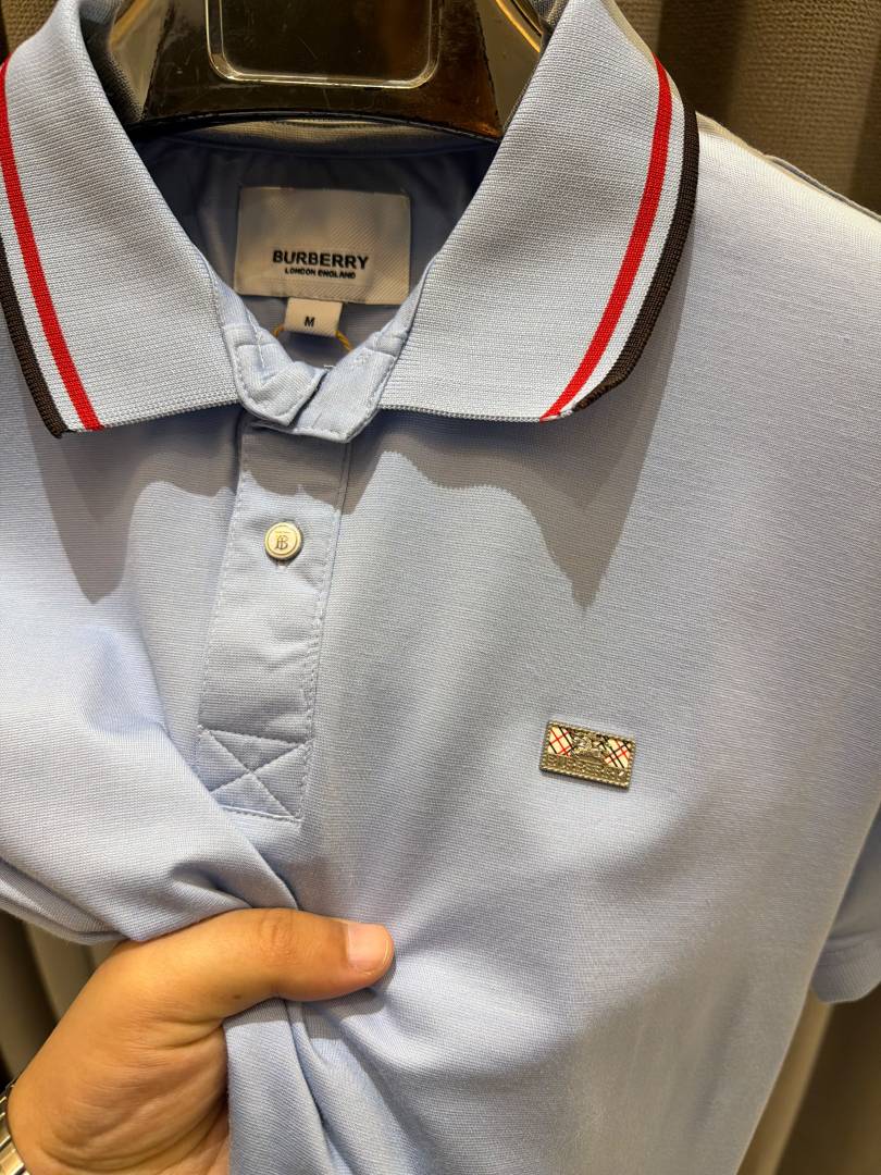 Burberri Chest Logo Polo T-shirt Sky