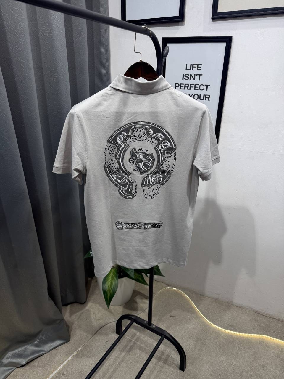 Chrome heart turkey imported polo tshirt with patch and embroidery and brand button grey