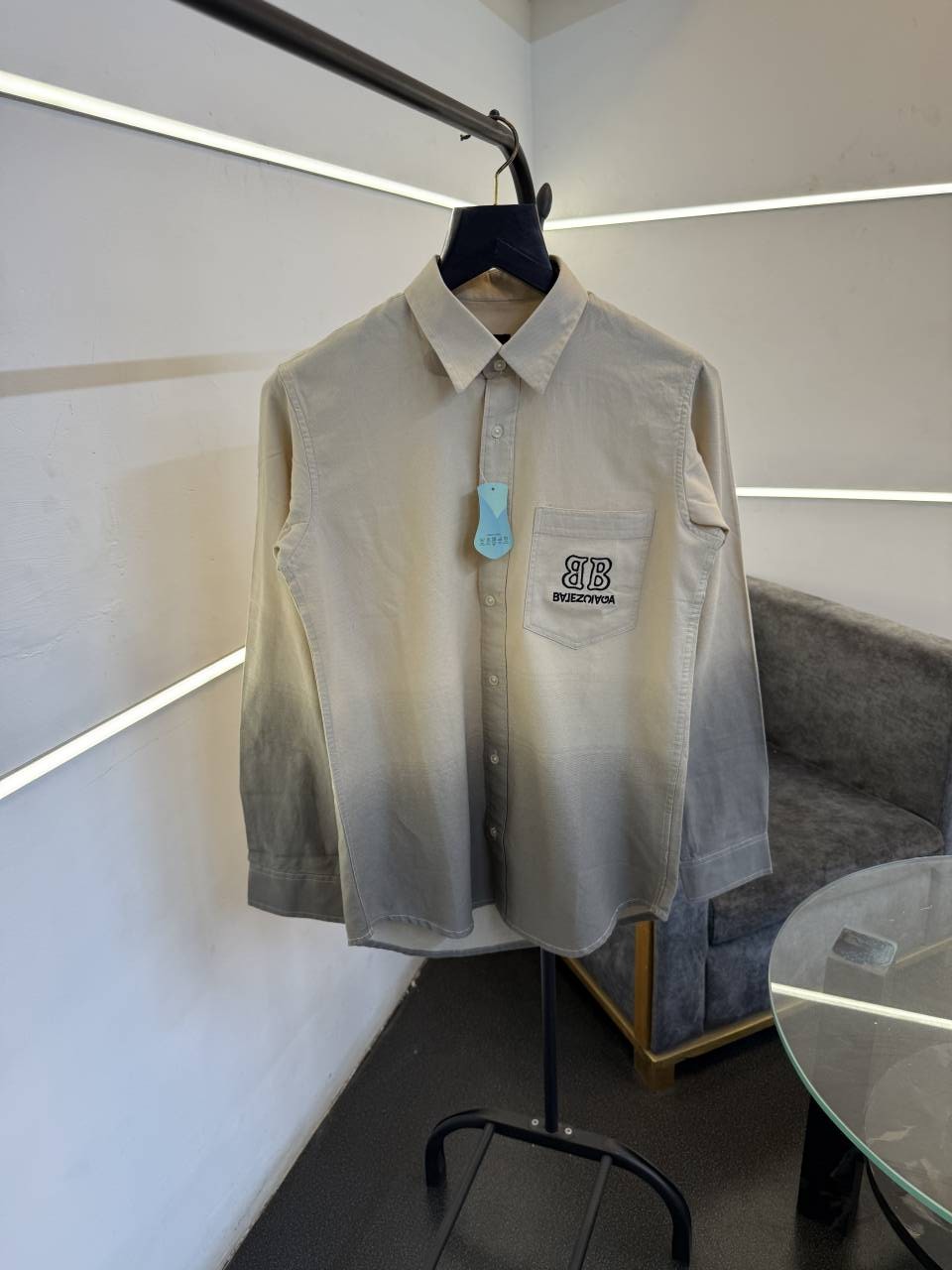 Balenciaga 01 grey double shaded imported shirt with pocket embroidery logo