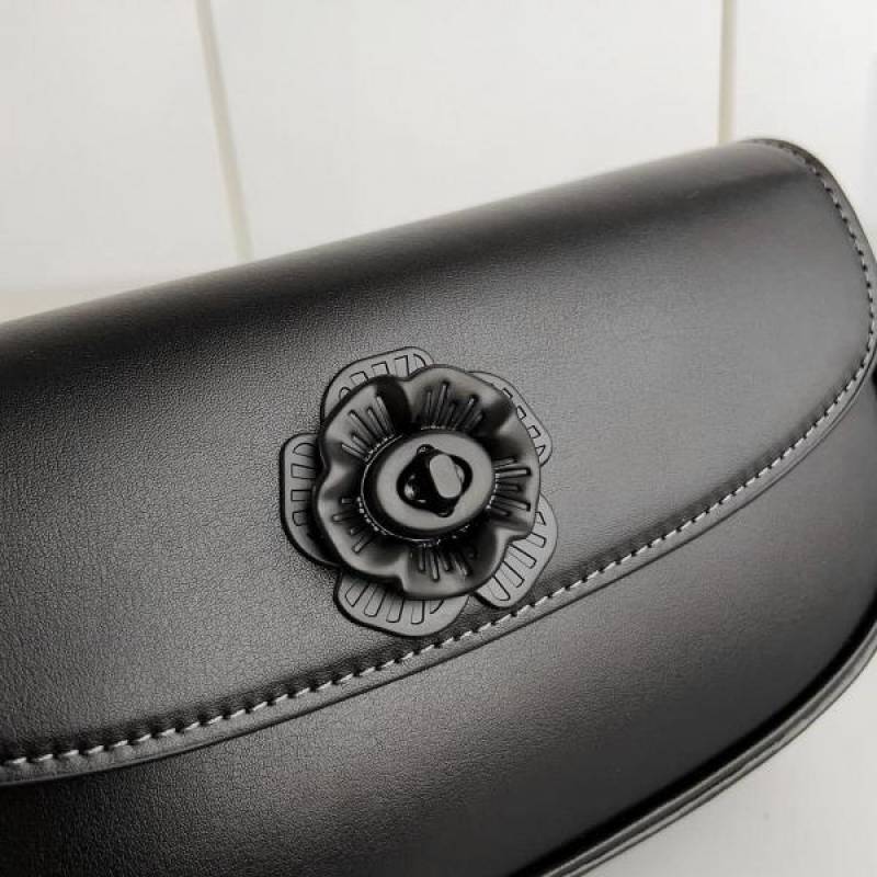 Coaach Emmy Tea Rose Saddle Premium Crossbody Shoulder Bag With OG Double Box & Dust Bag (Black Flower - 1004)