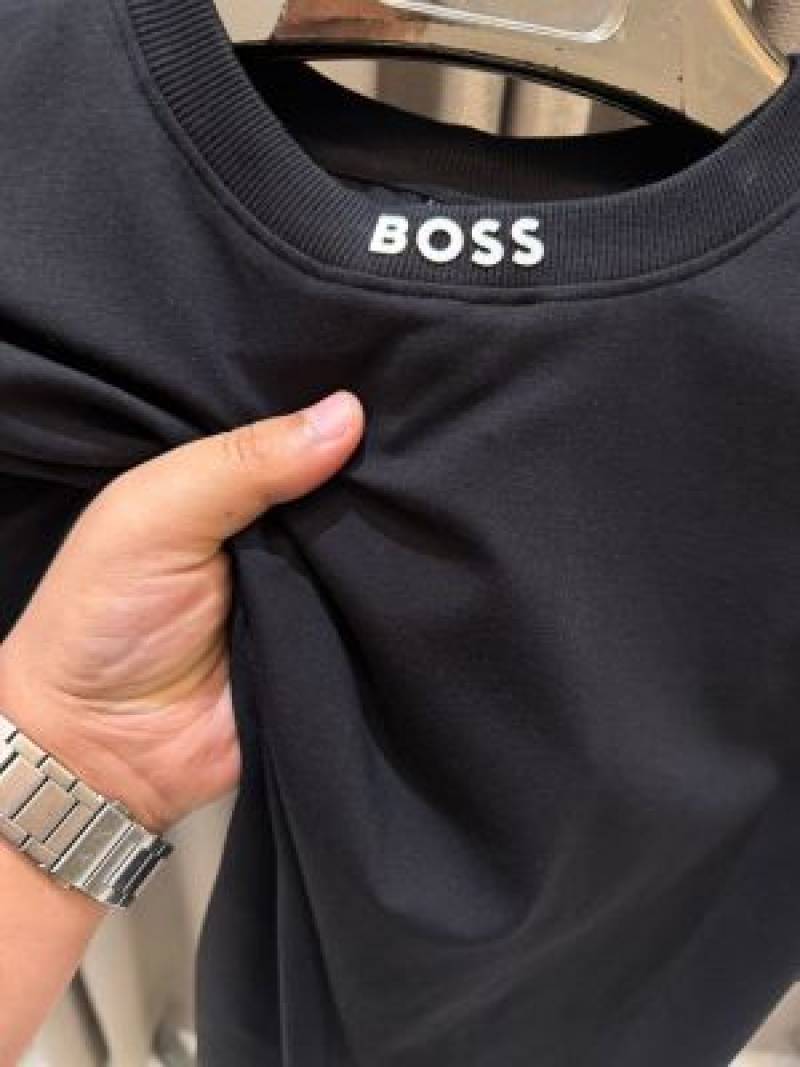 Boss Chinese Collar Round Neck T-shirt Black