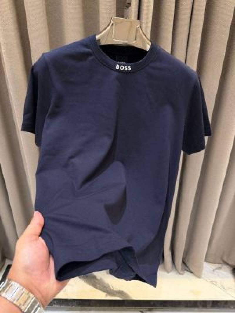 Boss Chinese Collar Round Neck T-shirt Navy Blue