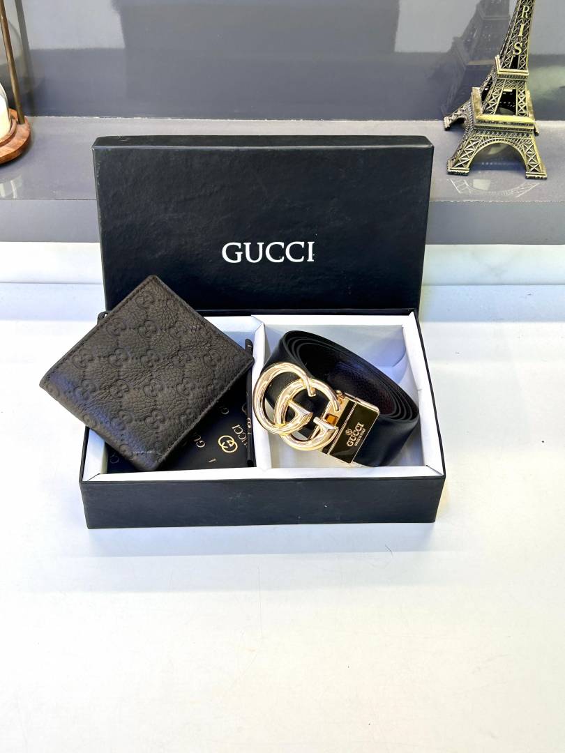 Guchi Belt & Wallet Combo Golden Brown Fa 717