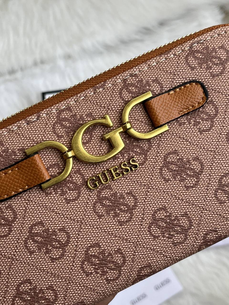 Guess 001 Light Apricot Long Zippy Wallet With Original Box Dust Cover Card & Brand Packaging