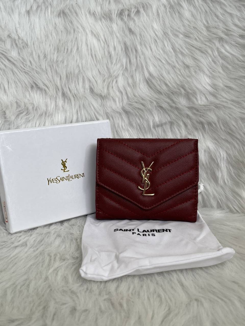 Ysl 01 Red Premium TriFold Wallet With Original Box & Dust Cover Packing Highend