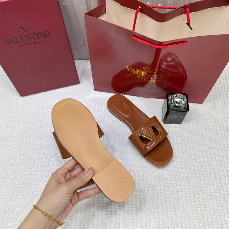 Valentinno_Garavani_VLogo_Signature_Flat_Leather_Sandals_Brown_With_OG_Box_&_Carry_Bag_1892_Brown