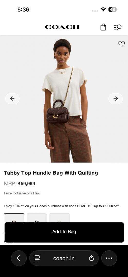Coacch 9922 Tabby Top Handle Bag With Cherry Charm Original Box DustCover & CarryBag