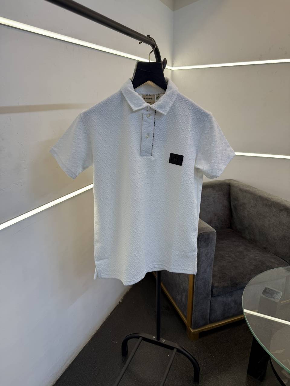 Burbery self knitted embossed print turkish imported polo tshirt white sale