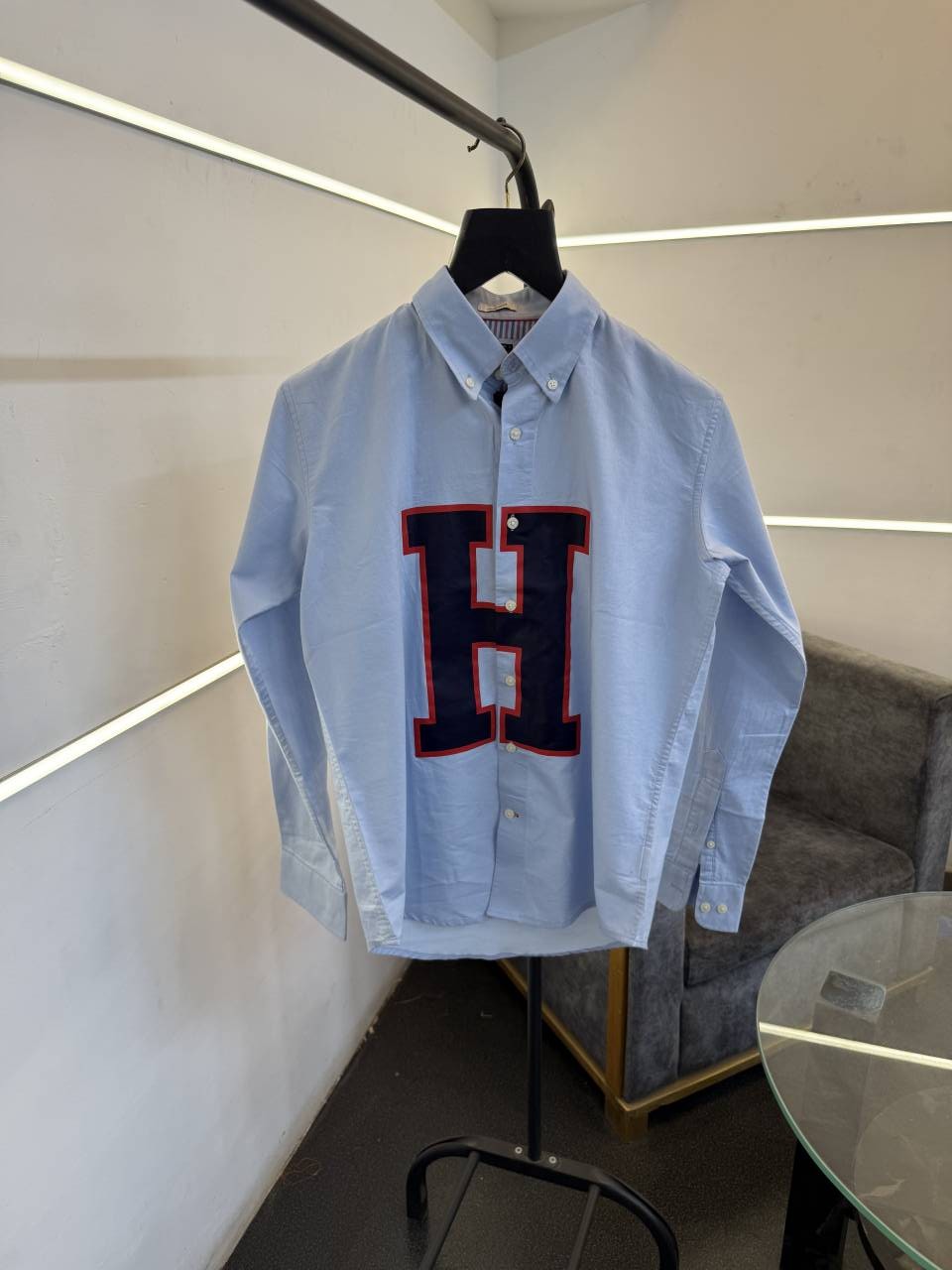 Tommy hilfigar H logo imported full sleeves shirt sky blue