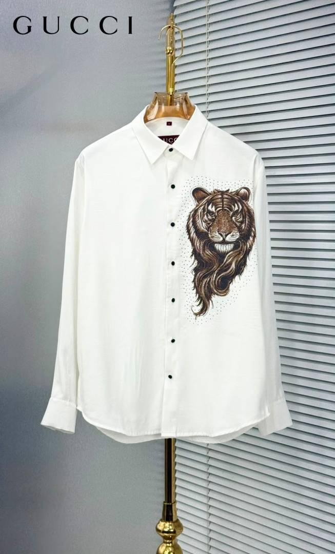 Gucci Tiger Diamond Logo Full Sleeves Shirt White
