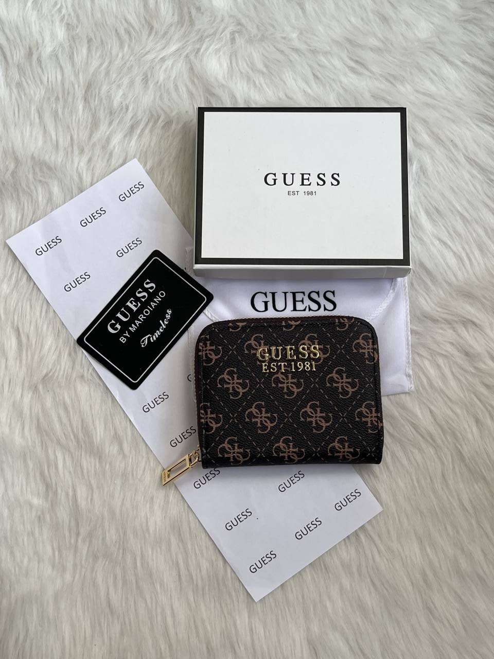 Guess 03 Coffee Mini Zippy Wallet With Original Box - Dust Cover - Card Premium Packing