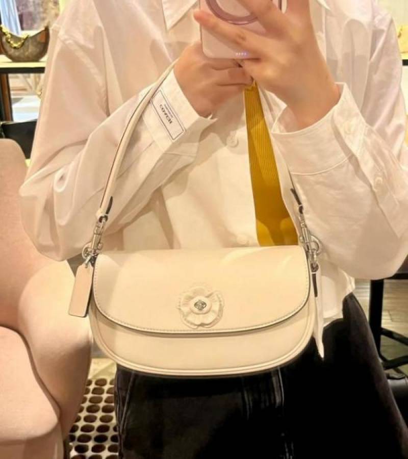 Coaach Emmy Saddle Premium Crossbody Shoulder Bag With OG Double Box & Dust Bag (White Flower - 1006)