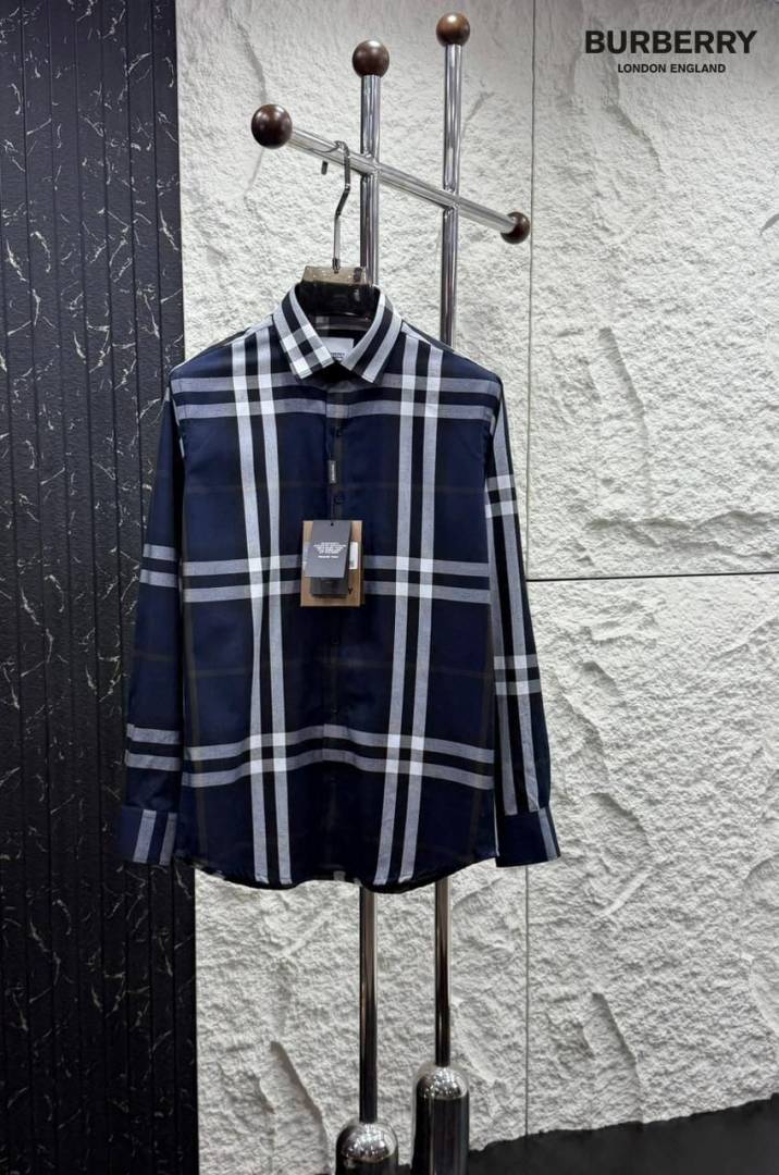 Burbery Box Pack Full Sleeves Checks Shirt Navy