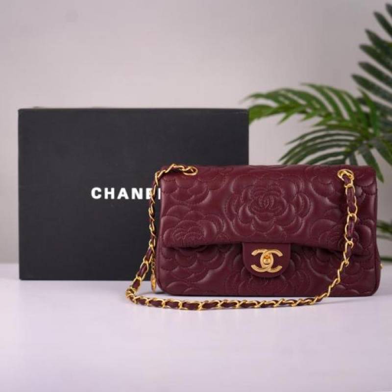 Channel Camellia Premium Limited Edition Bag With OG Box & Dust Bag (Wine - 1210)