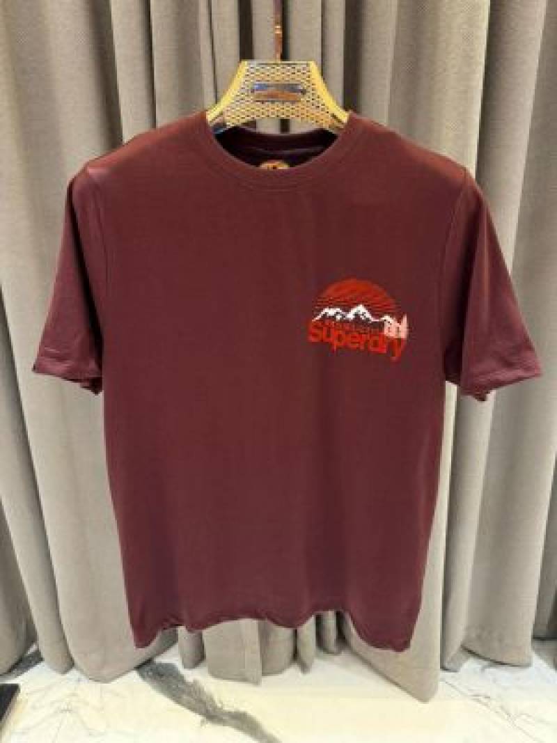 Super Dry Round Neck T-shirt Maroon Red
