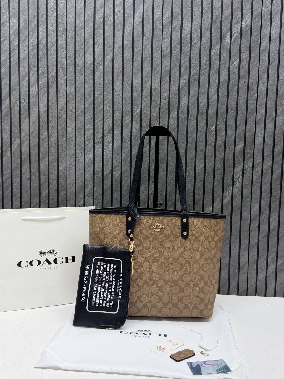 Coacch CB 06 Apricot-Black Reversible City Tote With Wallet CarryBag & Original DustCover