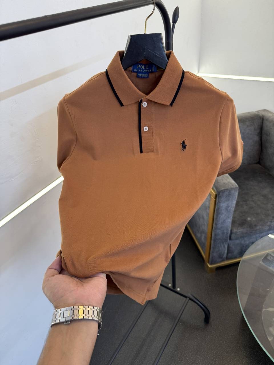 Ralph lauren imported embroidery logo polo tshirt light brown
