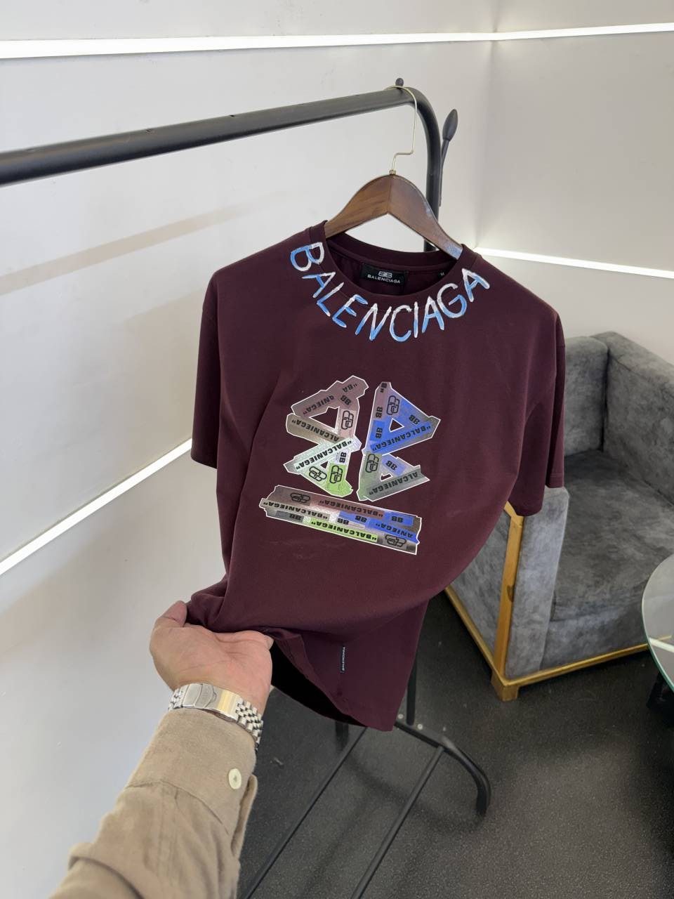 Balenciag a oversize drop shoulder imported round neck tshirt wine