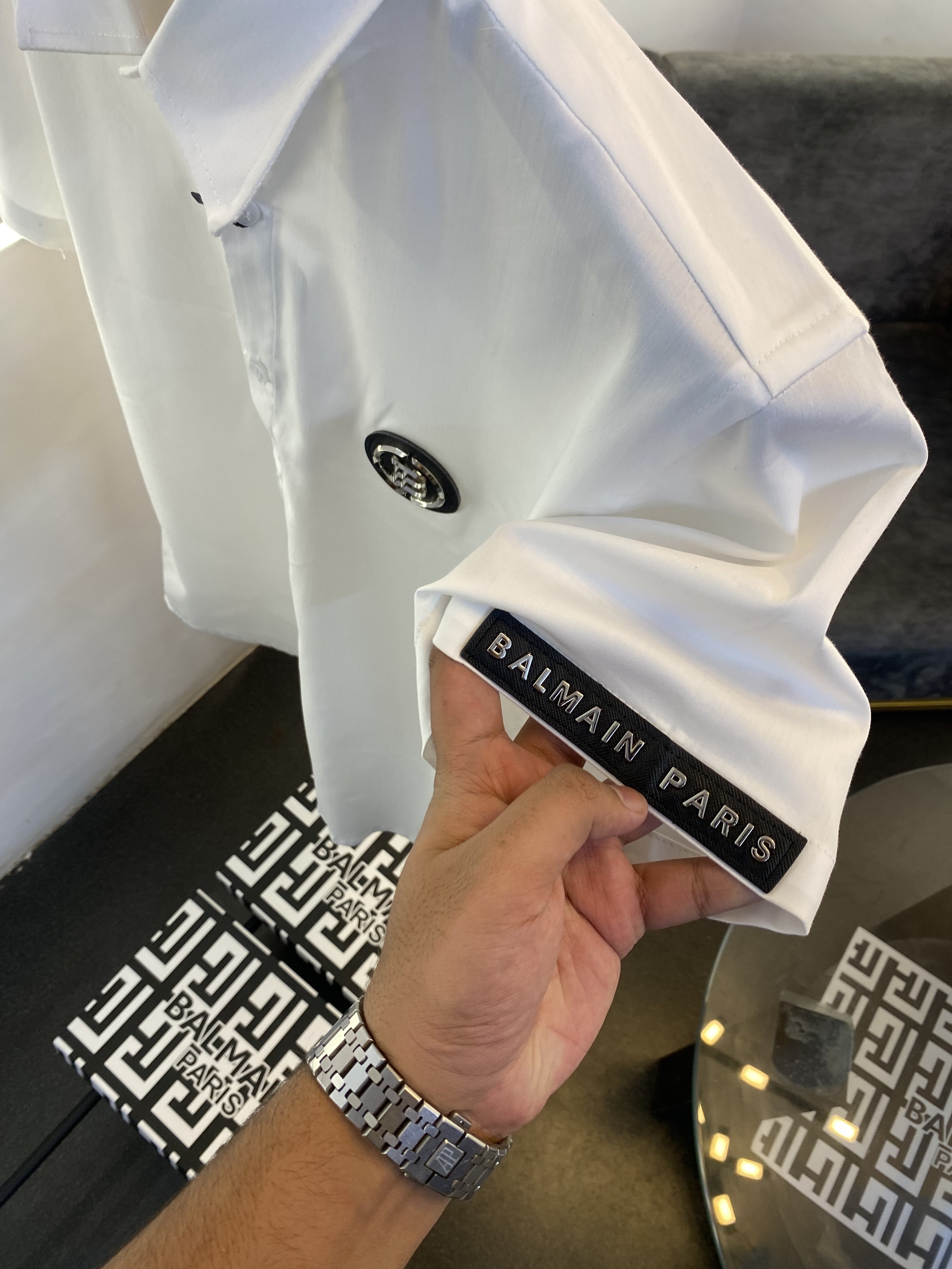 Balman steel chest and sleeves logo half sleeves imported shirt white