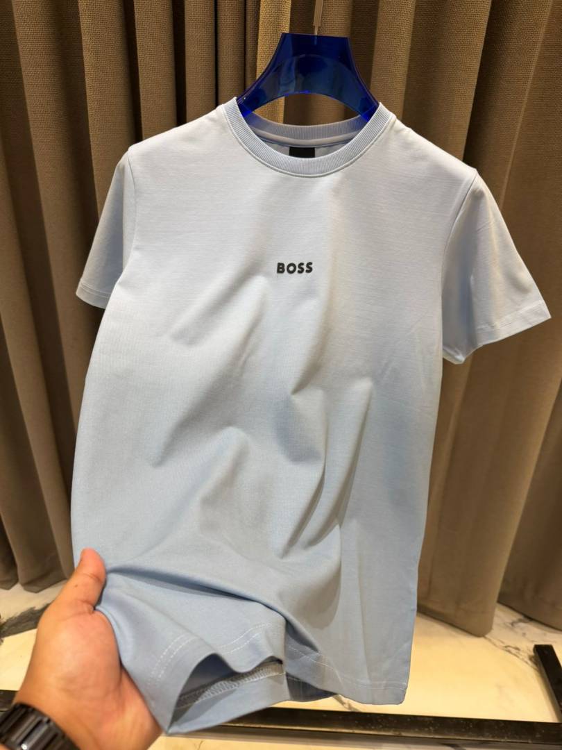 Boss Middle Brand Logo Round Neck T-shirt Sky