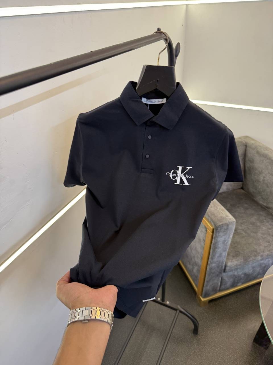 Calvin kline navy blue front and back print turkish imported polo Tshirt sale