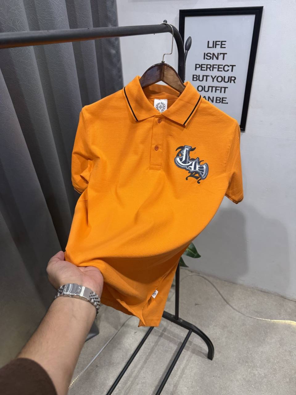 Chrome heart turkey imported polo tshirt with patch and embroidery and brand button orange