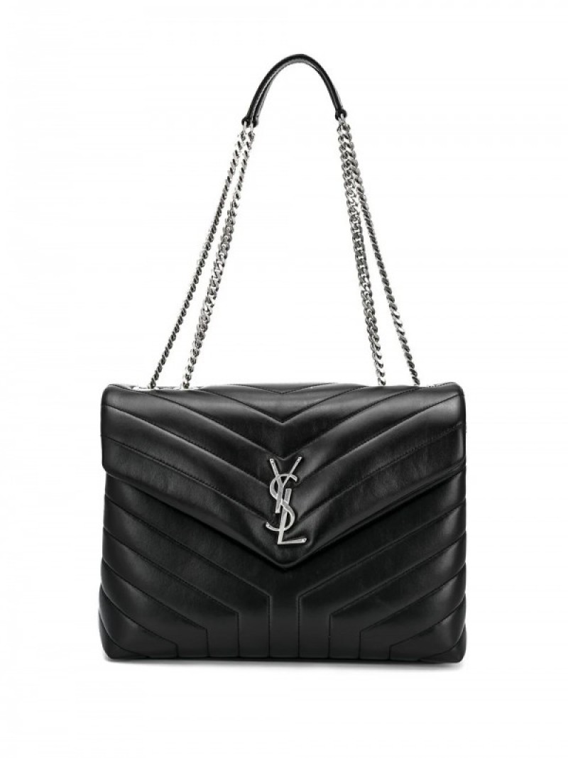 YSL Saint Laurent Loulou Shoulder Bag With OG Magnetic Box & Dust Bag (Black - Silver - 166)