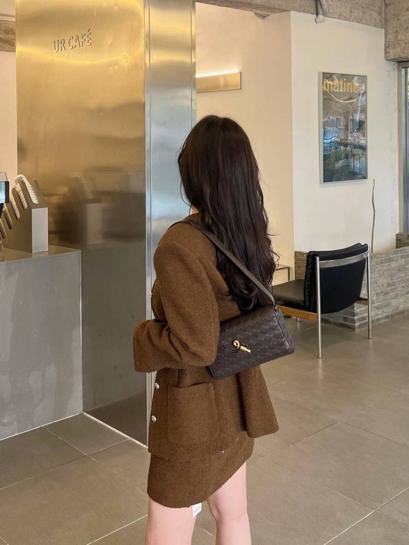Bottega Veneta Coffee Andiamo Crossbody Bag With Original Box & Dust Cover