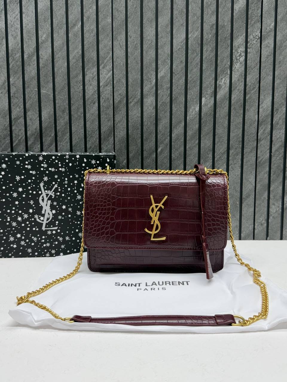Ysl sunset Crocodile Skin 2504 Shoulder Bag With Original Box & DustCover