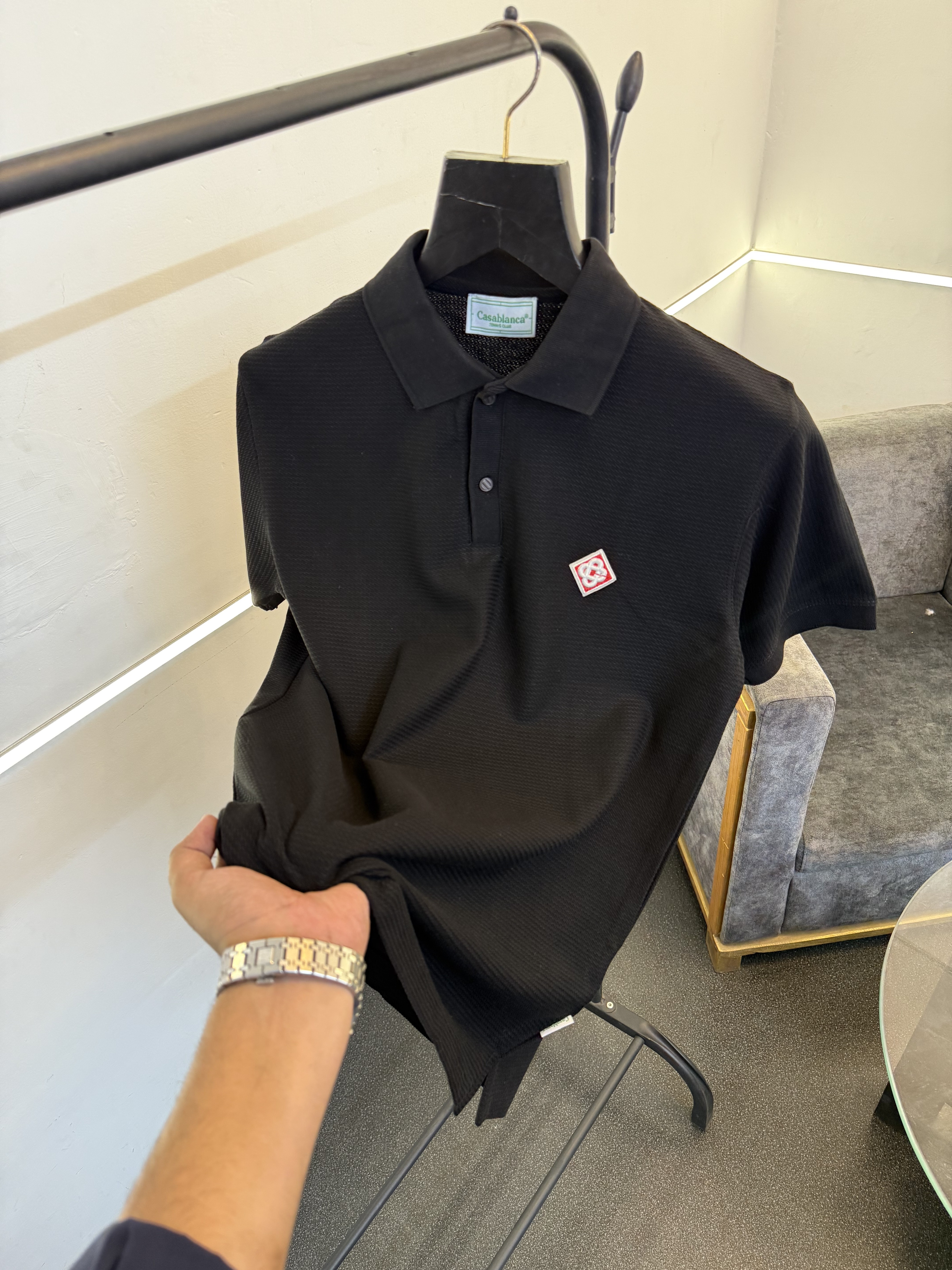 Casablanca black imported knitted fabric polo tshirt sale