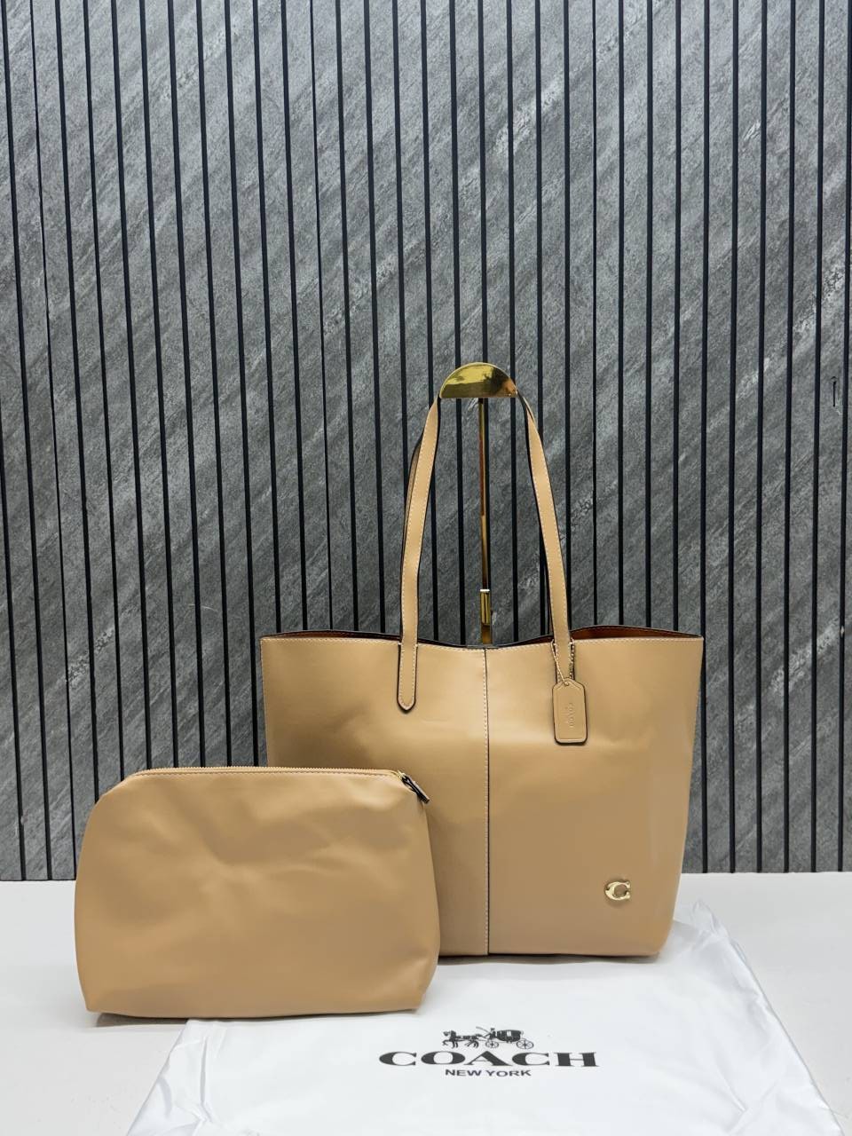 Coacchh Beige North Tote With DustCover & Pouch