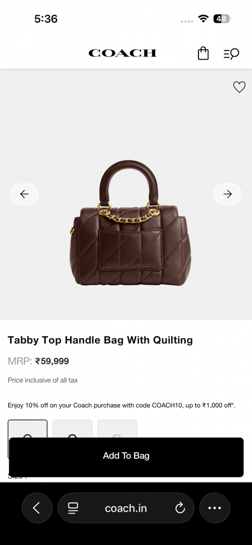 Coacch 9922 Tabby Top Handle Bag With Cherry Charm Original Box DustCover & CarryBag