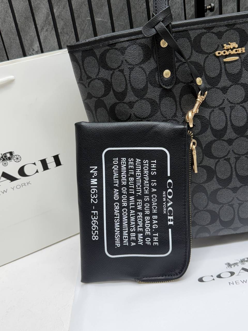 Coacch CB 05 Black-Black Reversible City Tote With Wallet CarryBag & Original DustCover