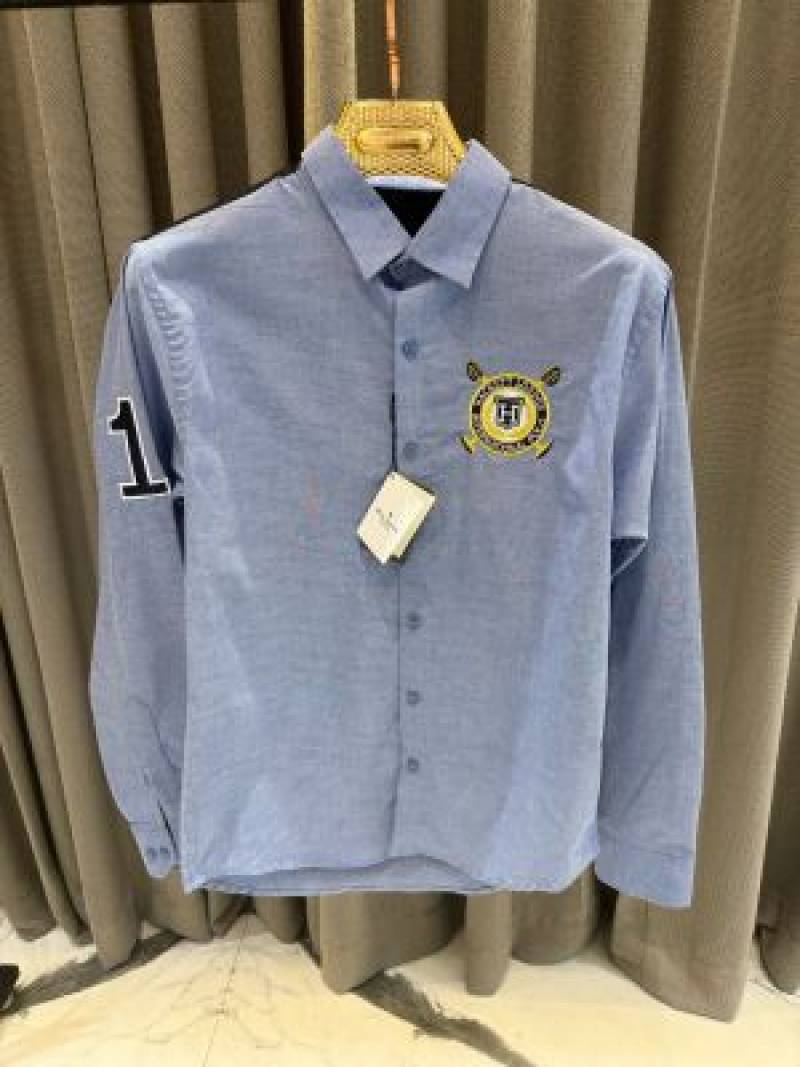 Hackett Chest Logo Full Sleeves Shirt Blue