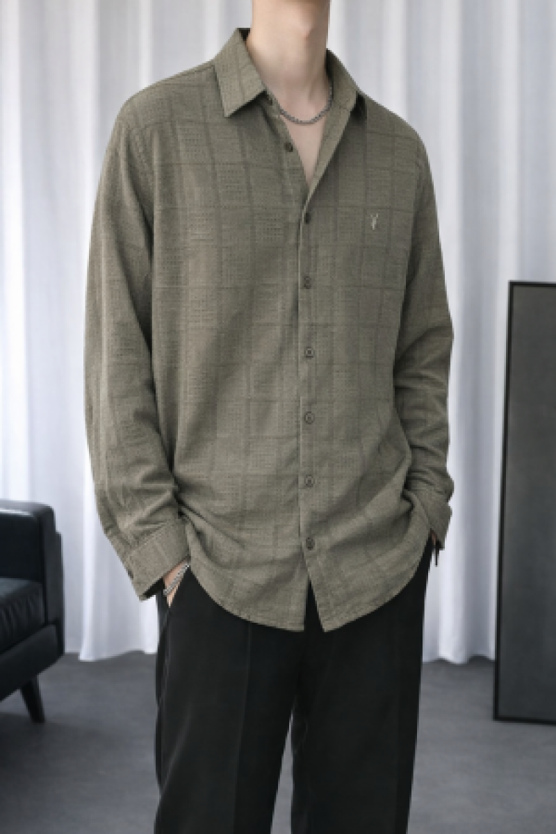 ALLSAINTS CHEST LOGO FULL SLEEVES IMPORTED SHIRT WHITE LIGHT GREEN