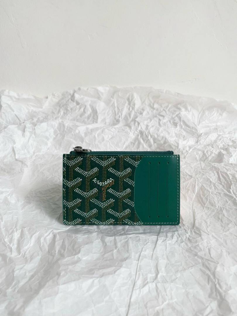 Goyarrd GO-2 Green Bourbon Zip Card Case Wallet With Original Box & DustCover