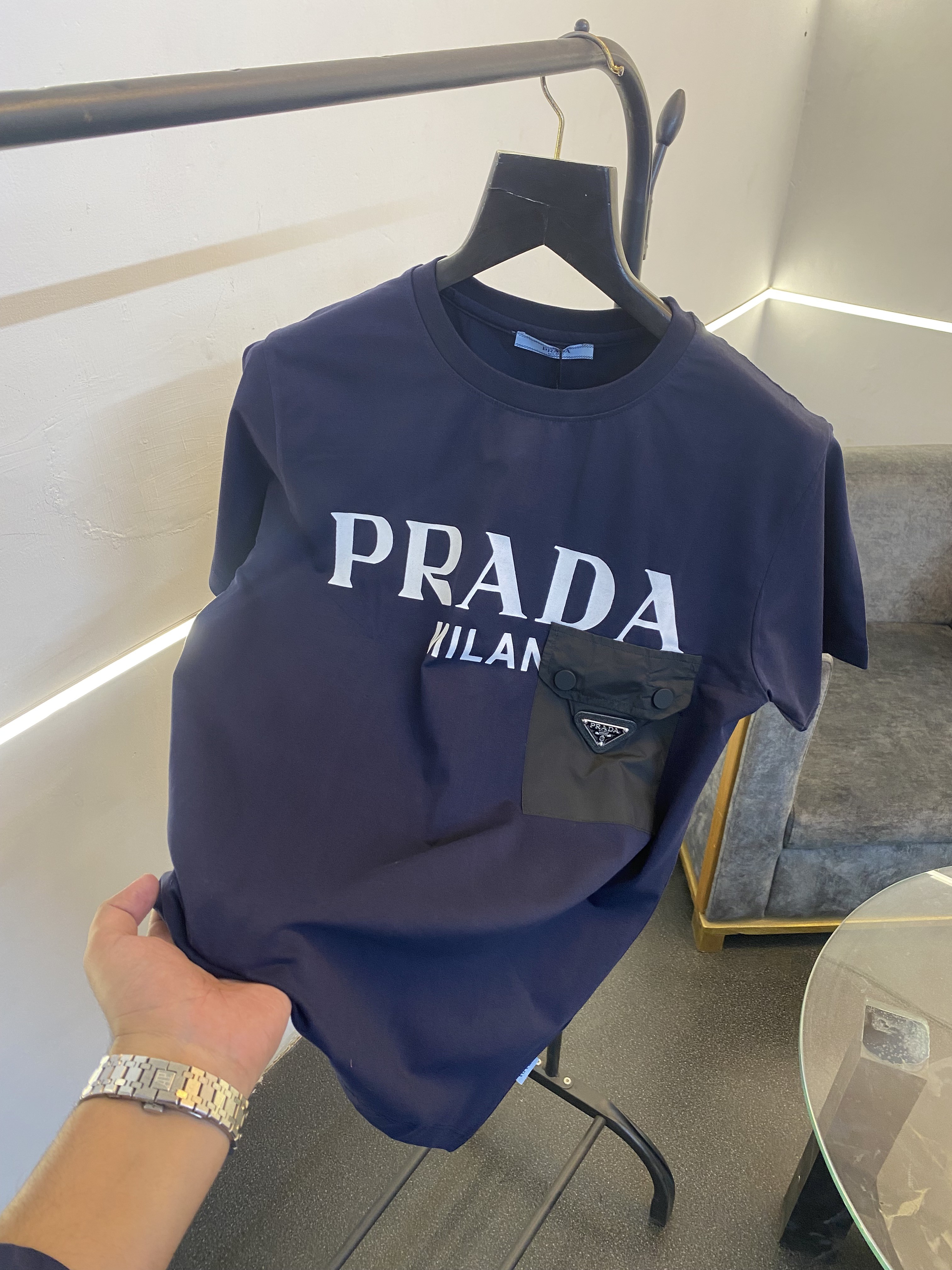 Pradda turkey imported front pocket and print imported round neck tshirt navy blue sale