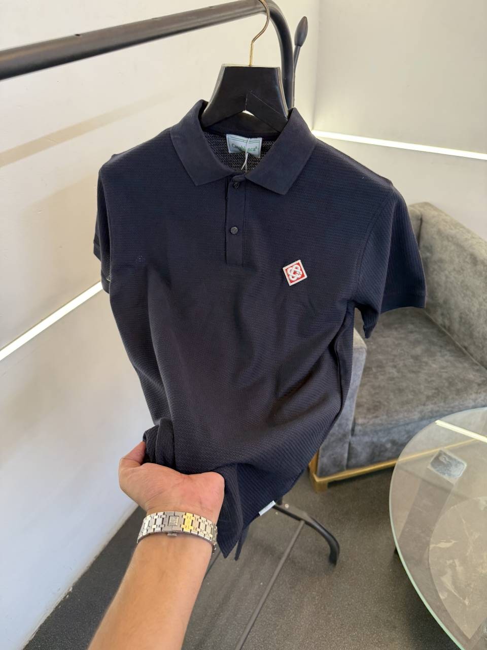 Casablanca navy imported knitted fabric polo tshirt sale