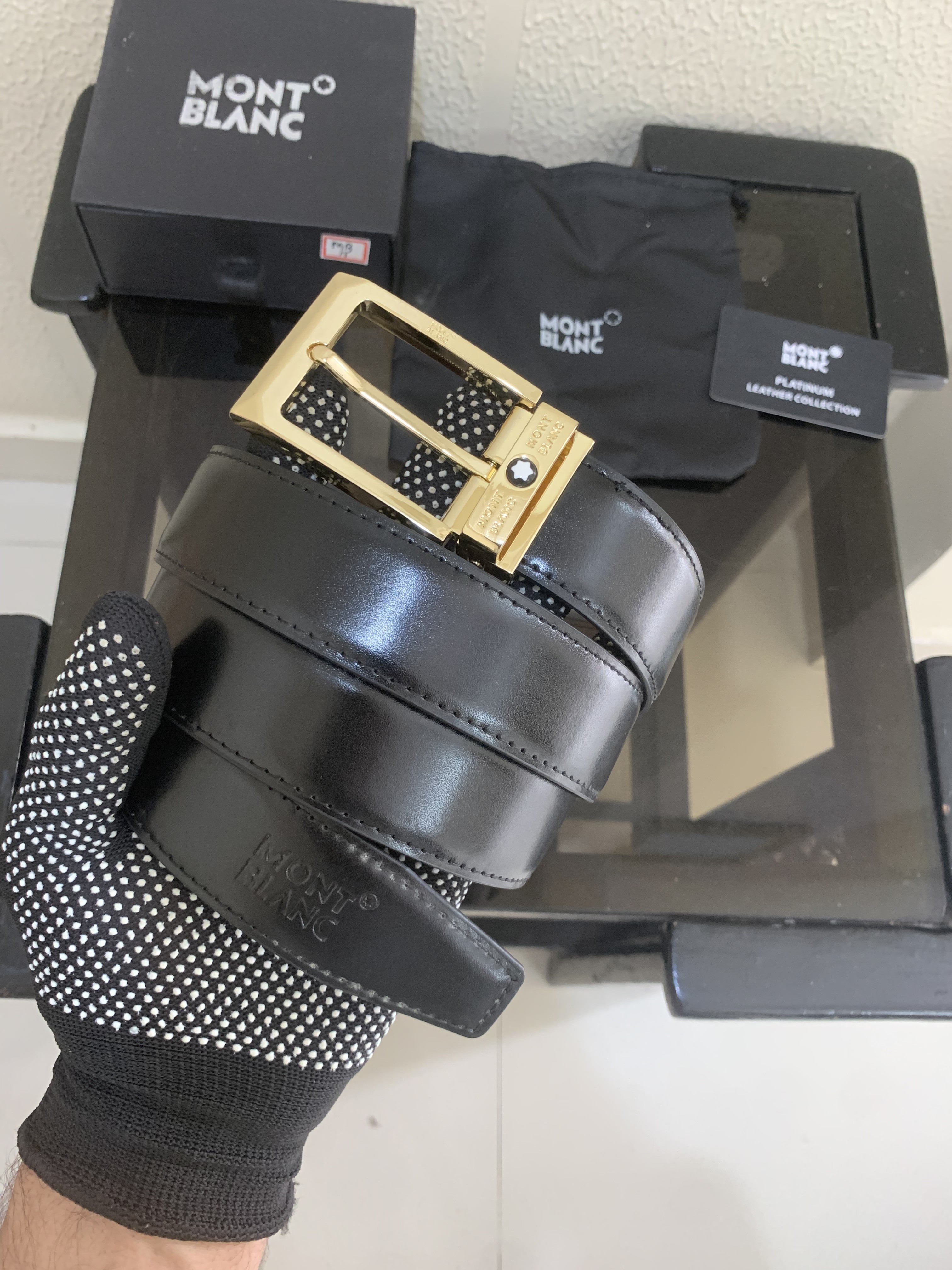 12 MONT BLANC GOLDEN BLACK PREMIUM QUALITY BELT WITH BOX