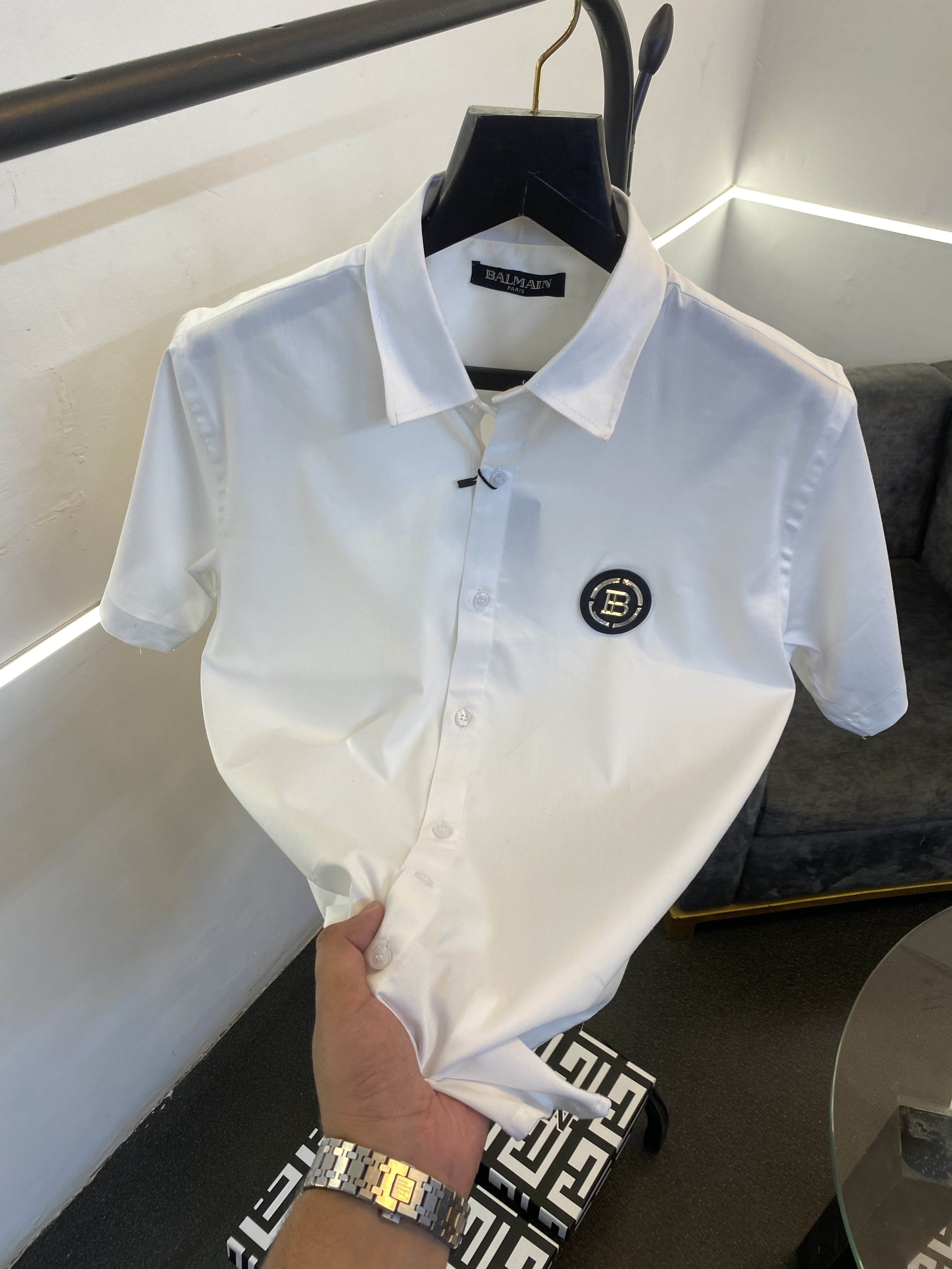 Balman steel chest and sleeves logo half sleeves imported shirt white