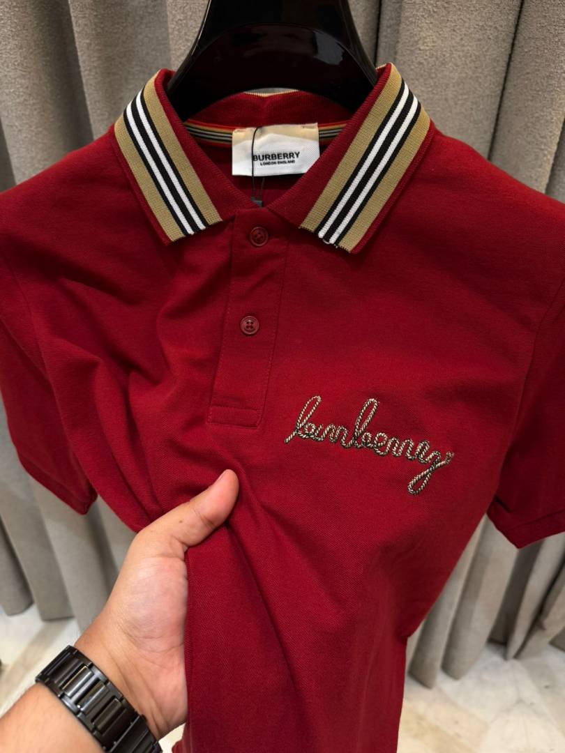 Burbery Chest Logo Polo T-shirt Maroon